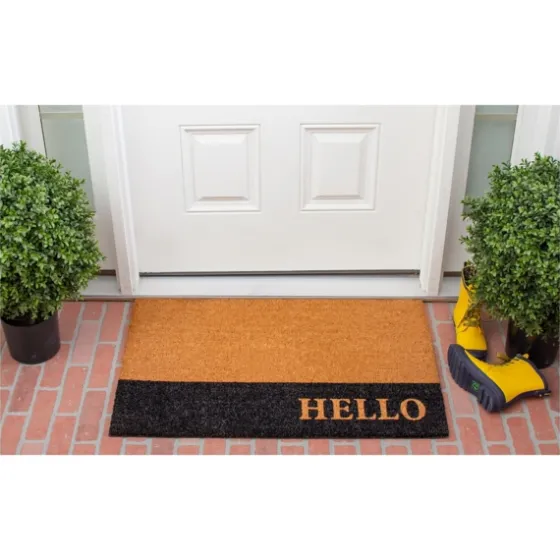 Black Hello Bold Stripe Coir Doormat, 24 In.-Kirkland's Home Discount