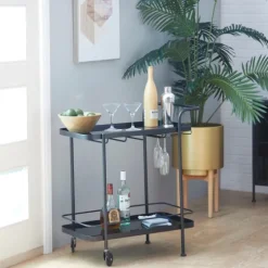 Black Iron And Glass Top Bar Cart-Kirkland's Home Cheap