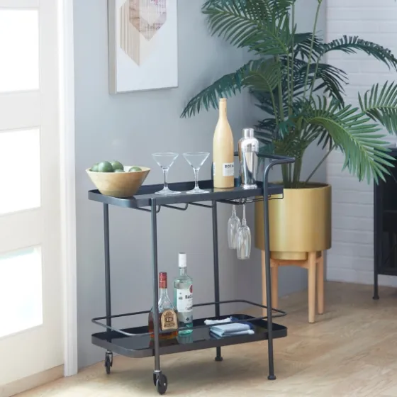 Black Iron And Glass Top Bar Cart-Kirkland's Home Cheap