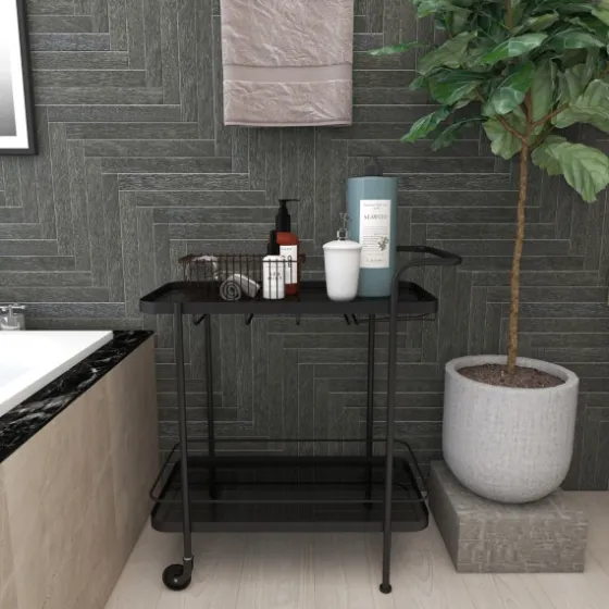 Black Iron And Glass Top Bar Cart-Kirkland's Home Cheap
