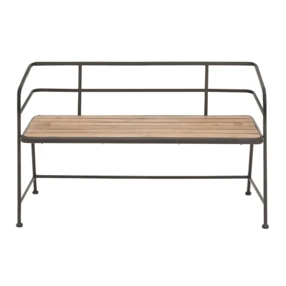 Black Iron And Wooden Seat Industrial Bench-Kirkland's Home Cheap