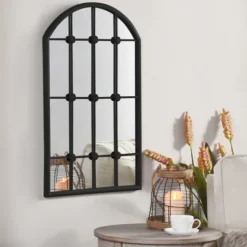 Black Iron Arched Windowpane Mirror-Kirkland's Home Discount