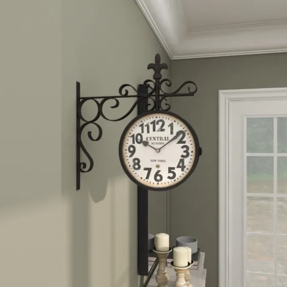 Black Iron Double Sided Scroll Wall Clock-Kirkland's Home Sale
