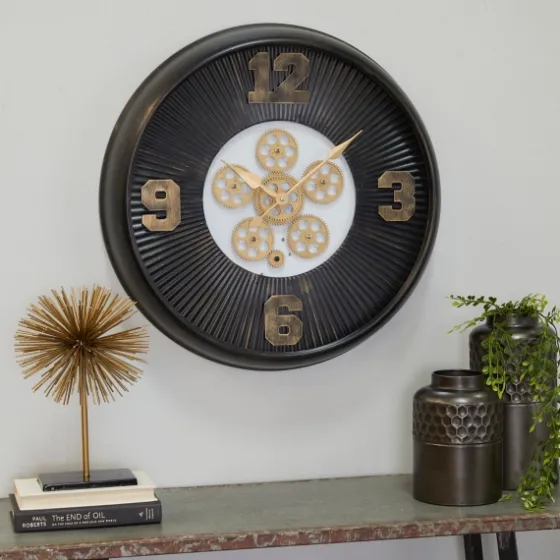 Black Iron Frame Bronze Numeral Wall Clock-Kirkland's Home Discount