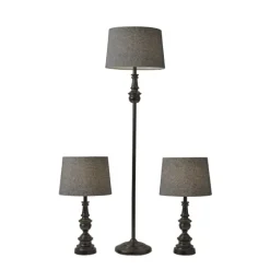 Black Lucas 3-Pc. Table And Floor Lamp Set-Kirkland's Home Fashion