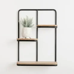 Black Metal & Natural Wood Rounded Edge Wall Shelf-Kirkland's Home Flash Sale