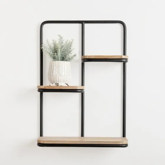 Black Metal & Natural Wood Rounded Edge Wall Shelf-Kirkland's Home Flash Sale