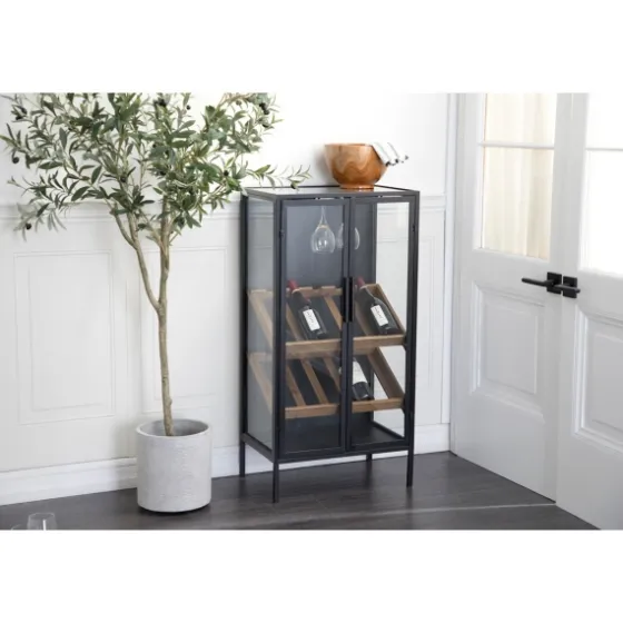 Black Metal And Brown Wood Standing Wine Rack-Kirkland's Home Store