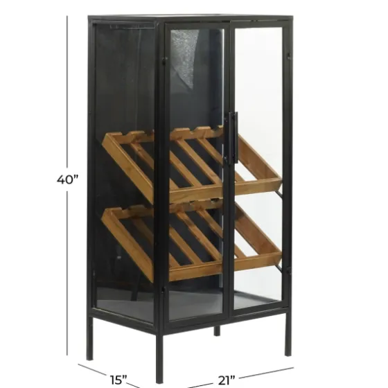 Black Metal And Brown Wood Standing Wine Rack-Kirkland's Home Store