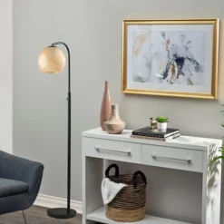 Black Metal And Frosted Glass Globe Floor Lamp-Kirkland's Home Outlet