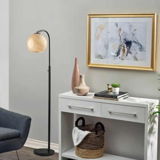 Black Metal And Frosted Glass Globe Floor Lamp-Kirkland's Home Outlet