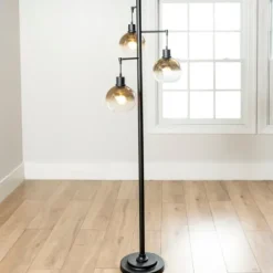 Black Metal And Glass 3-Arm Floor Lamp-Kirkland's Home Hot