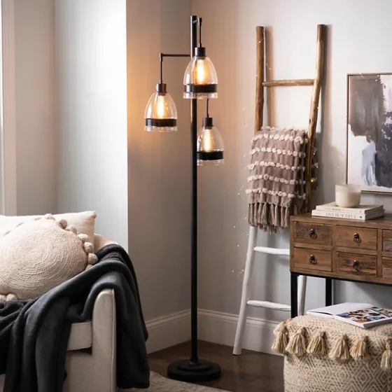 Black Metal And Glass Globe 3-Arm Floor Lamp-Kirkland's Home Discount