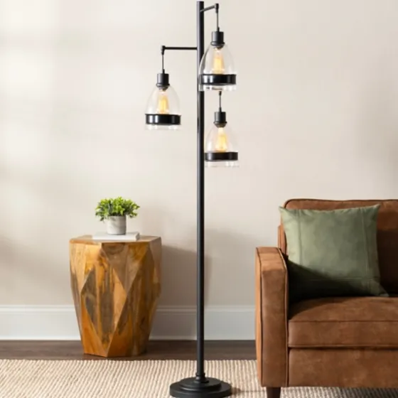 Black Metal And Glass Globe 3-Arm Floor Lamp-Kirkland's Home Discount