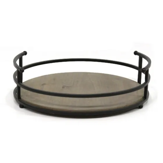 Black Metal And Light Wooden Stained Tray-Kirkland's Home Store