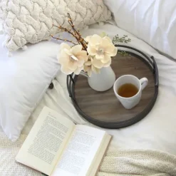 Black Metal And Light Wooden Stained Tray-Kirkland's Home Store