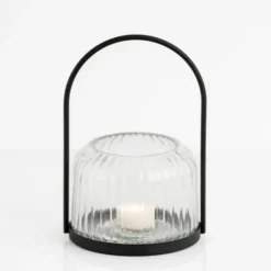 Black Metal And Rippled Glass Lantern-Kirkland's Home Cheap