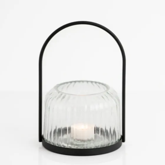 Black Metal And Rippled Glass Lantern-Kirkland's Home Cheap
