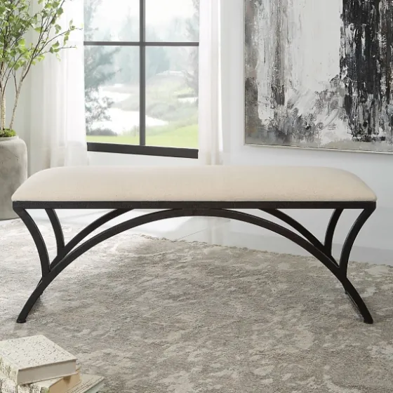 Black Metal Arched Frame Upholstered Bench-Kirkland's Home Clearance