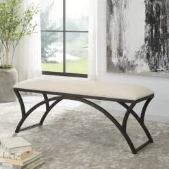 Black Metal Arched Frame Upholstered Bench-Kirkland's Home Clearance