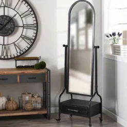 Black Metal Cheval Frame Mirror With Drawer-Kirkland's Home Clearance