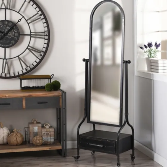 Black Metal Cheval Frame Mirror With Drawer-Kirkland's Home Clearance