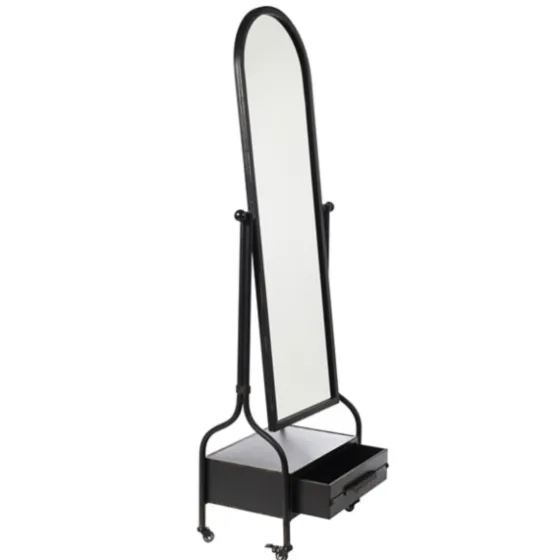 Black Metal Cheval Frame Mirror With Drawer-Kirkland's Home Clearance