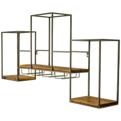 Black Metal Cubed Wood With Wine Bar-Kirkland's Home Fashion