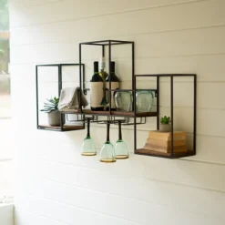 Black Metal Cubed Wood With Wine Bar-Kirkland's Home Fashion