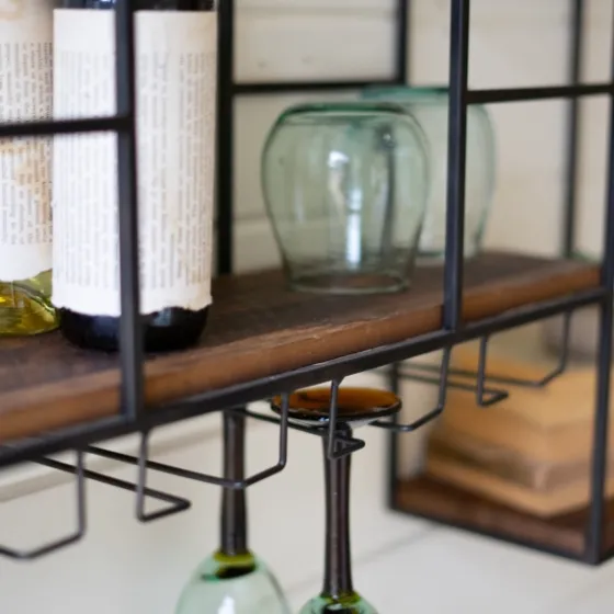 Black Metal Cubed Wood With Wine Bar-Kirkland's Home Fashion