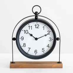 Black Metal Frame With Wood Base Tabletop Clock-Kirkland's Home Clearance