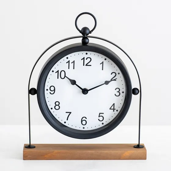 Black Metal Frame With Wood Base Tabletop Clock-Kirkland's Home Clearance
