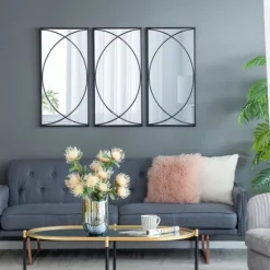 Black Metal Geometric Wall Mirrors, Set Of 3-Kirkland's Home Cheap
