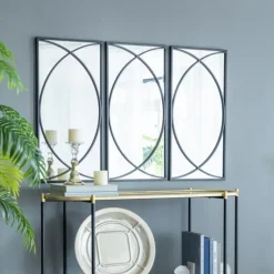 Black Metal Geometric Wall Mirrors, Set Of 3-Kirkland's Home Cheap