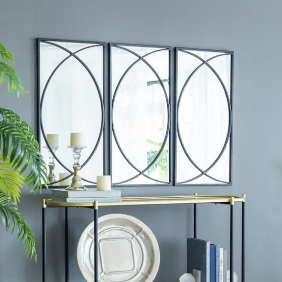 Black Metal Geometric Wall Mirrors, Set Of 3-Kirkland's Home Cheap