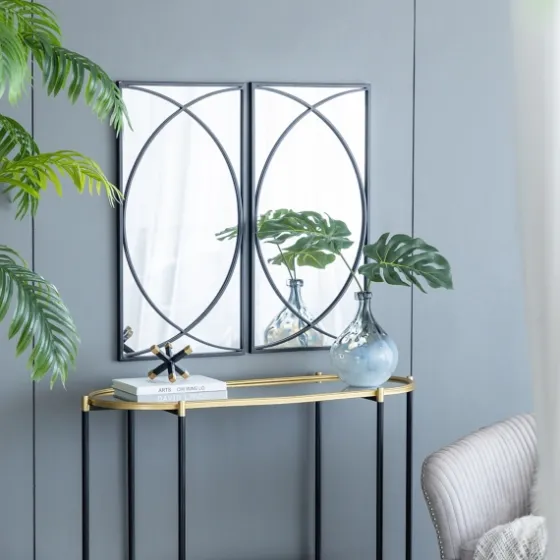 Black Metal Geometric Wall Mirrors, Set Of 3-Kirkland's Home Cheap