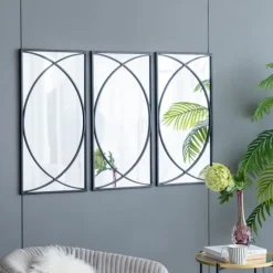 Black Metal Geometric Wall Mirrors, Set Of 3-Kirkland's Home Cheap