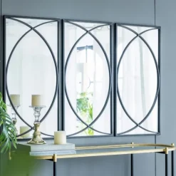 Black Metal Geometric Wall Mirrors, Set Of 3-Kirkland's Home Cheap