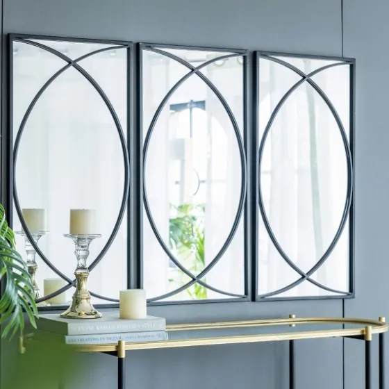 Black Metal Geometric Wall Mirrors, Set Of 3-Kirkland's Home Cheap