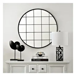 Black Metal Grid Frame Round Wall Mirror-Kirkland's Home Sale