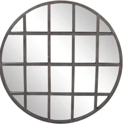 Black Metal Grid Overlay Round Mirror-Kirkland's Home Online
