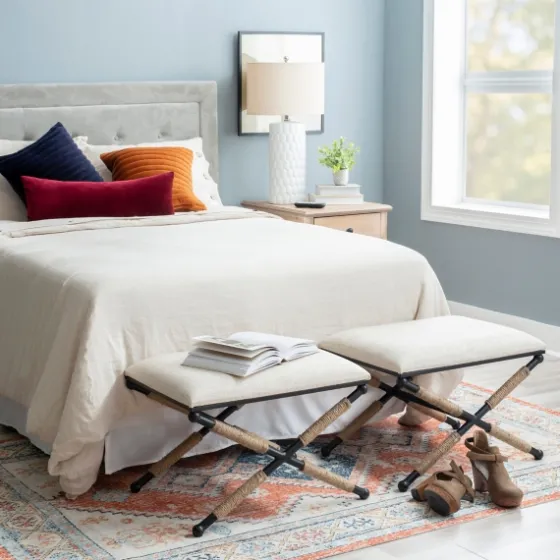 Black Metal Legs Accent Stool With Rope Detail-Kirkland's Home Best