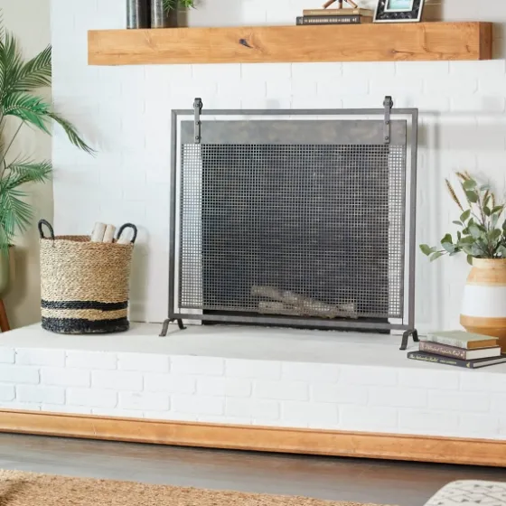 Black Metal Mesh Fireplace Screen-Kirkland's Home New