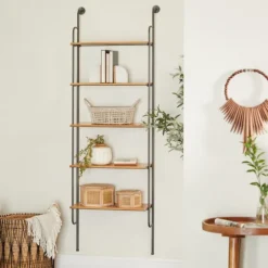 Black Metal Pipe Frame Brown Wood Wall Shelf-Kirkland's Home Flash Sale