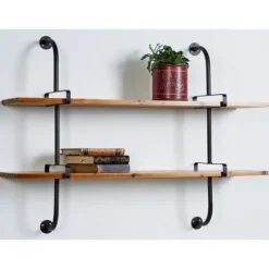 Black Metal Pipe Two-Tier Wall Mounted Shelf-Kirkland's Home Store