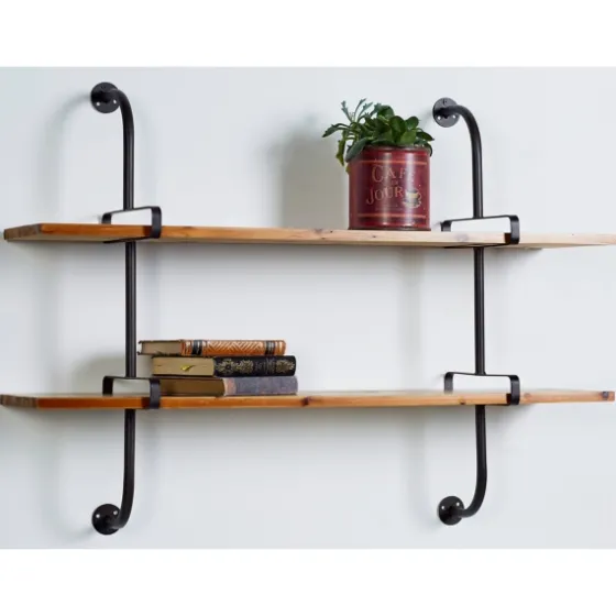 Black Metal Pipe Two-Tier Wall Mounted Shelf-Kirkland's Home Store