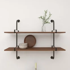 Black Metal Pipe Two-Tier Wall Mounted Shelf-Kirkland's Home Store