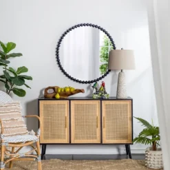 Black Metal Round Beaded Wall Mirror-Kirkland's Home Best