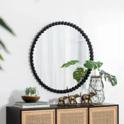 Black Metal Round Beaded Wall Mirror-Kirkland's Home Best