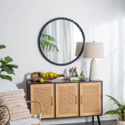 Black Metal Round Beaded Wall Mirror-Kirkland's Home Best